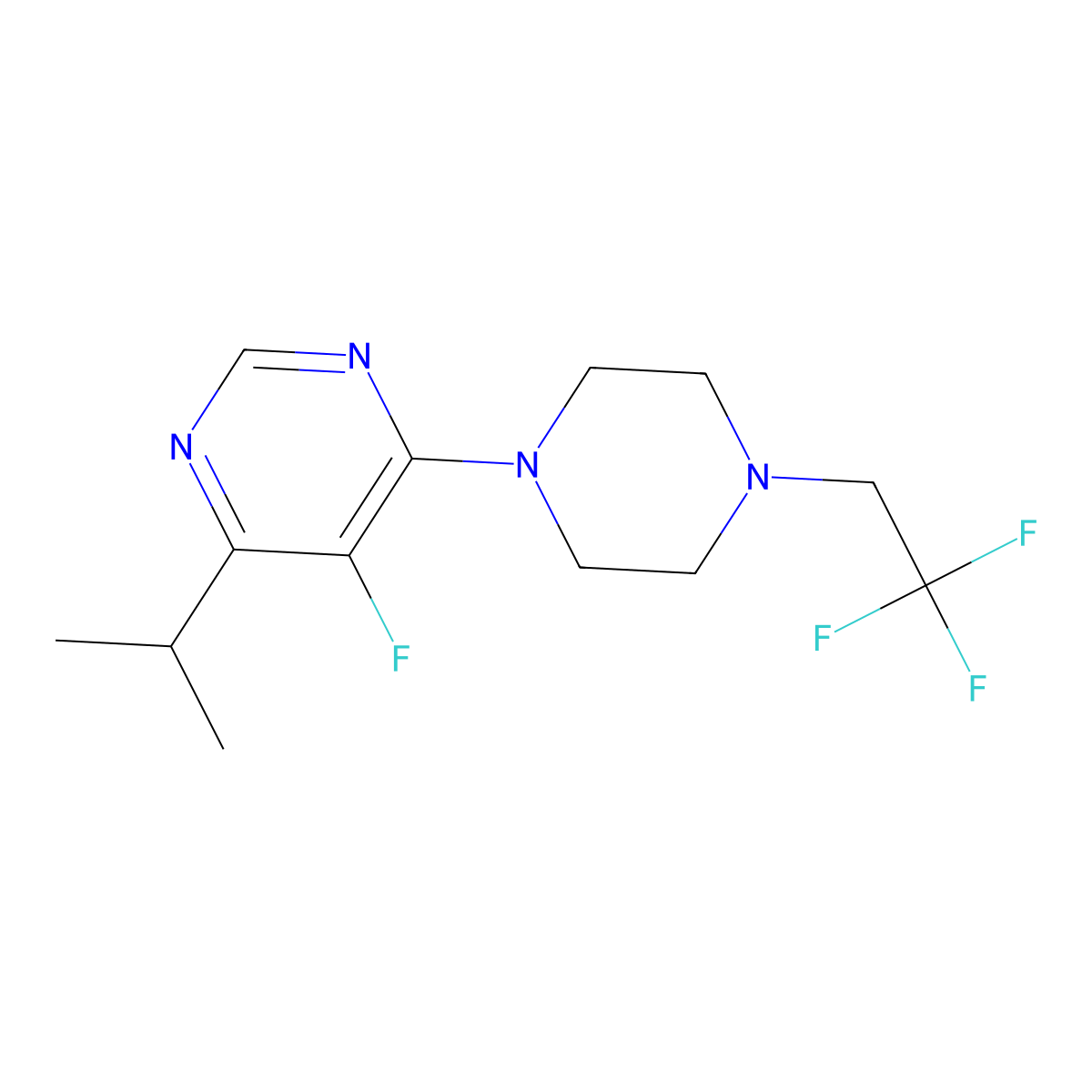5-Fluoro-4-(propan-2-yl)-6-[4-(2,2,2-trifluoroethyl)piperazin-1-yl]pyrimidine molecular structure, CAS 2741955-63-3