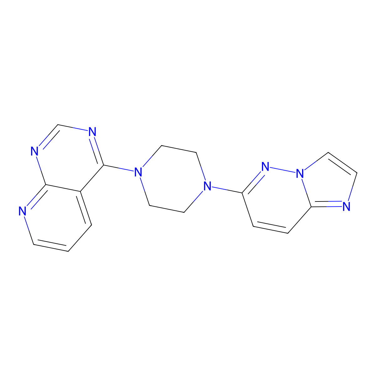 1-{Imidazo[1,2-b]pyridazin-6-yl}-4-{pyrido[2,3-d]pyrimidin-4-yl}piperazine molecular structure, CAS 2741955-68-8
