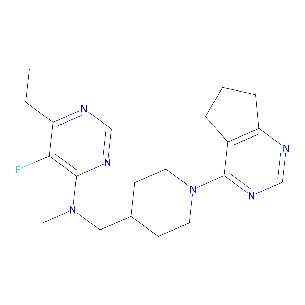 N-[(1-{5H,6H,7H-cyclopenta[d]pyrimidin-4-yl}piperidin-4-yl)methyl]-6-ethyl-5-fluoro-N-methylpyrimidin-4-amine molecular structure, CAS 2741955-73-5