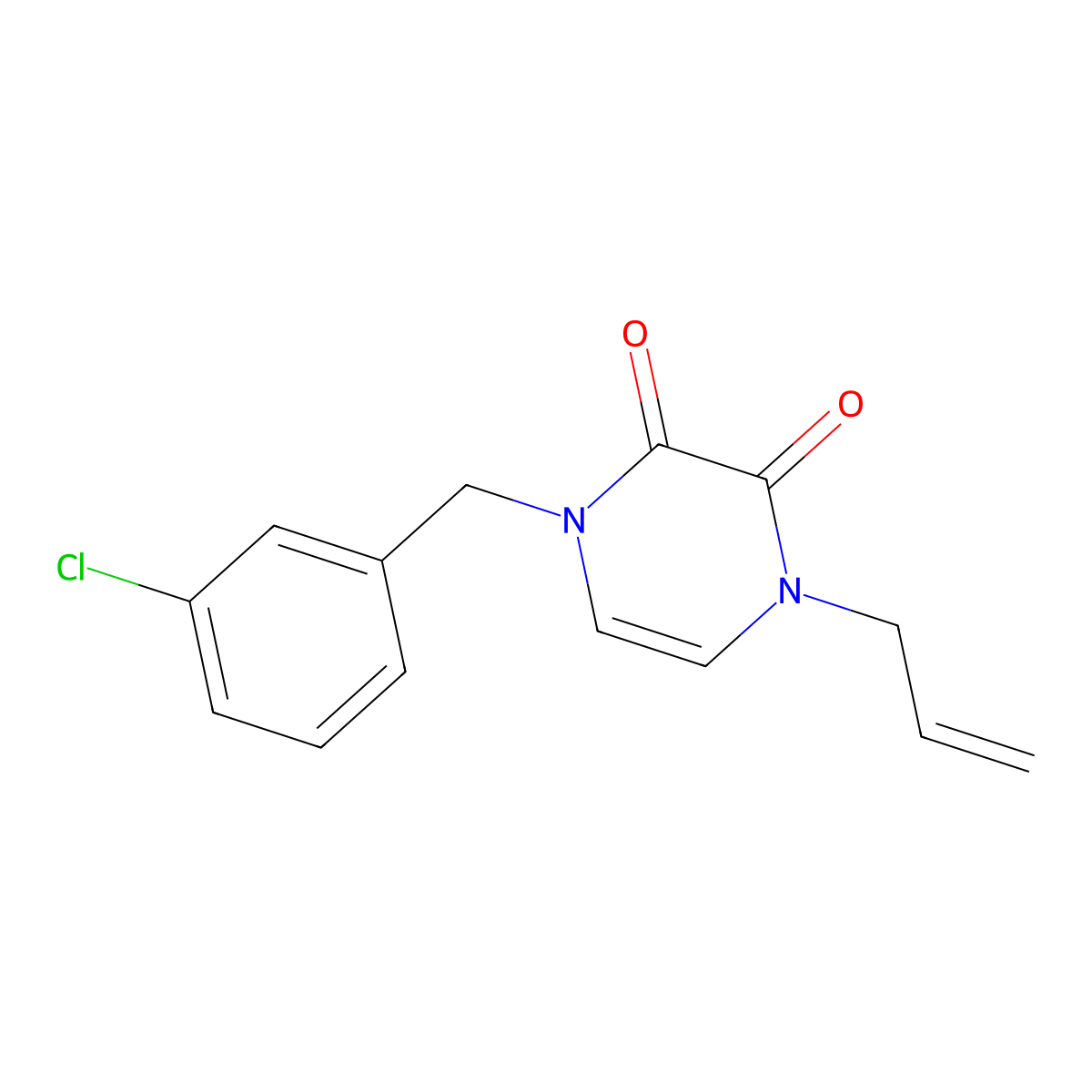 1-[(3-Chlorophenyl)methyl]-4-(prop-2-en-1-yl)-1,2,3,4-tetrahydropyrazine-2,3-dione molecular structure, CAS 2741955-76-8