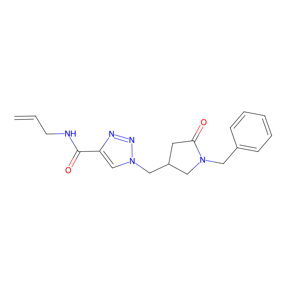 1-[(1-benzyl-5-oxopyrrolidin-3-yl)methyl]-N-(prop-2-en-1-yl)-1H-1,2,3-triazole-4-carboxamide molecular structure, CAS 2741955-80-4