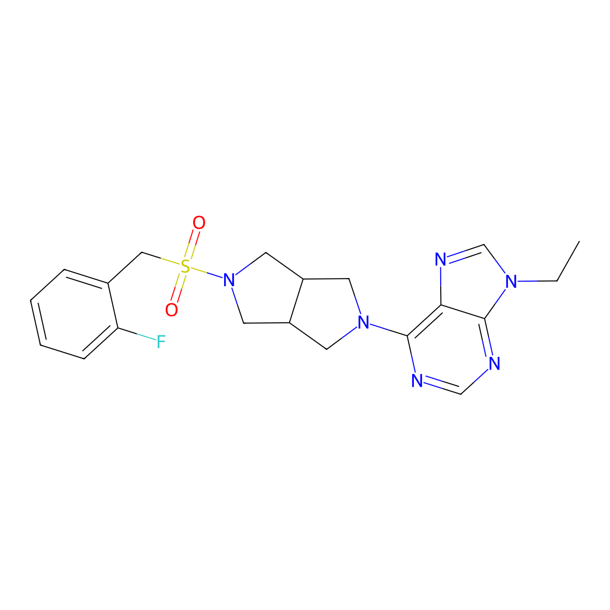 9-ethyl-6-{5-[(2-fluorophenyl)methanesulfonyl]-octahydropyrrolo[3,4-c]pyrrol-2-yl}-9H-purine molecular structure, CAS 2741955-83-7