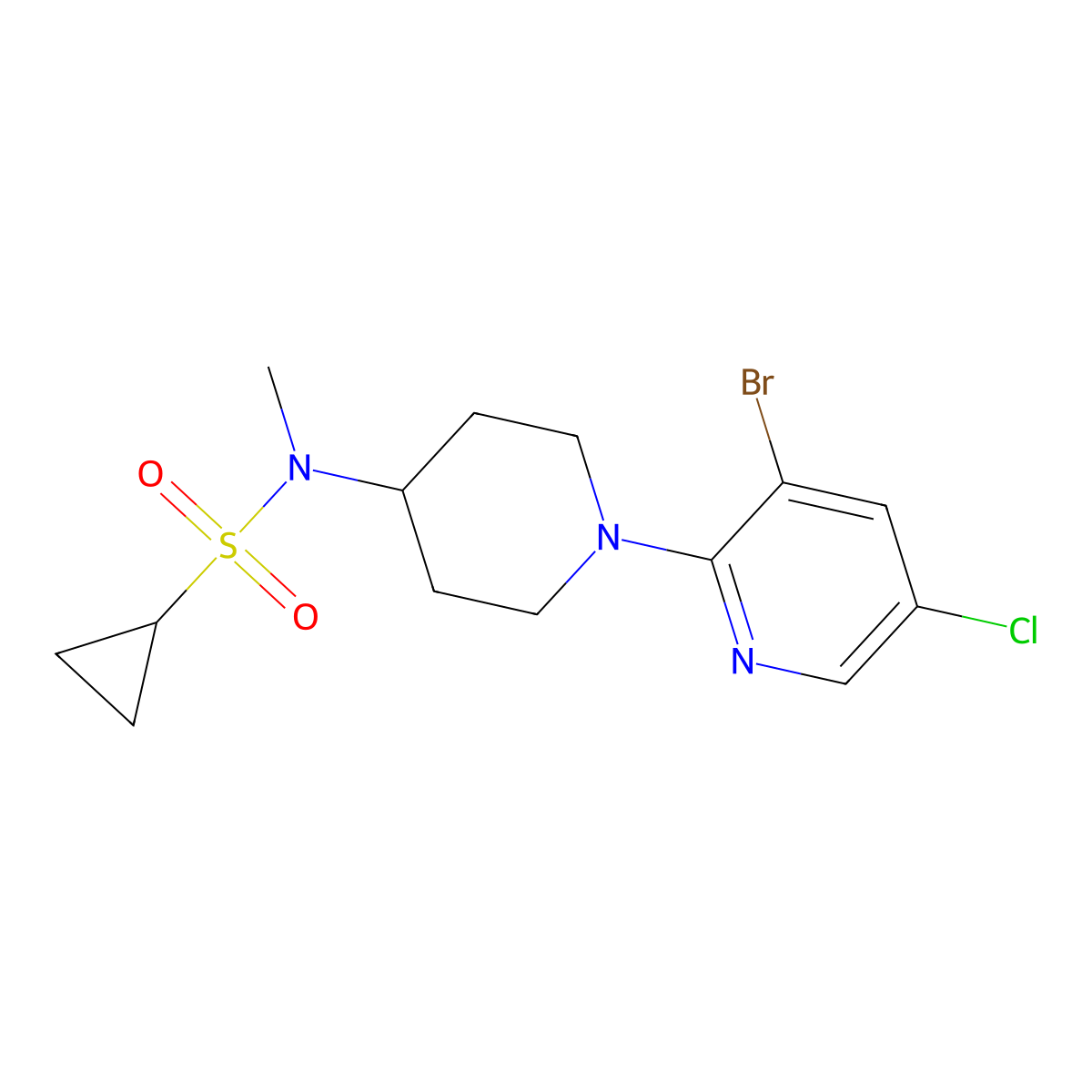 N-[1-(3-bromo-5-chloropyridin-2-yl)piperidin-4-yl]-N-methylcyclopropanesulfonamide molecular structure, CAS 2741955-85-9