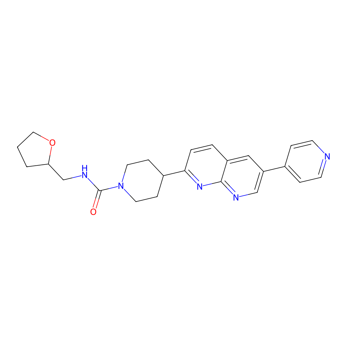 N-[(oxolan-2-yl)methyl]-4-[6-(pyridin-4-yl)-1,8-naphthyridin-2-yl]piperidine-1-carboxamide molecular structure, CAS 2741955-86-0
