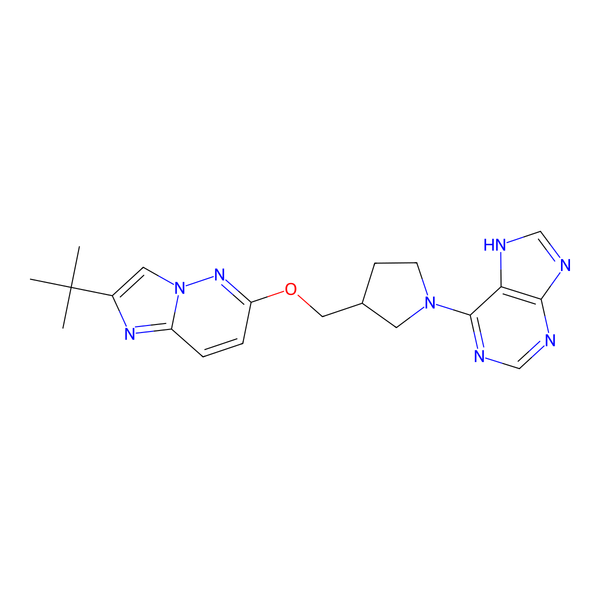 6-{3-[({2-tert-butylimidazo[1,2-b]pyridazin-6-yl}oxy)methyl]pyrrolidin-1-yl}-9H-purine molecular structure, CAS 2741955-88-2