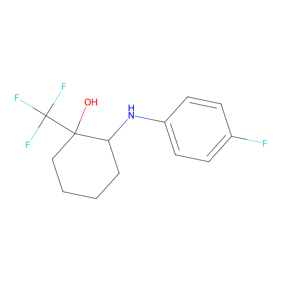 cis-(1R,2R)-2-(4-fluoroanilino)-1-(trifluoromethyl)cyclohexan-1-ol molecular structure, CAS 2741956-55-6