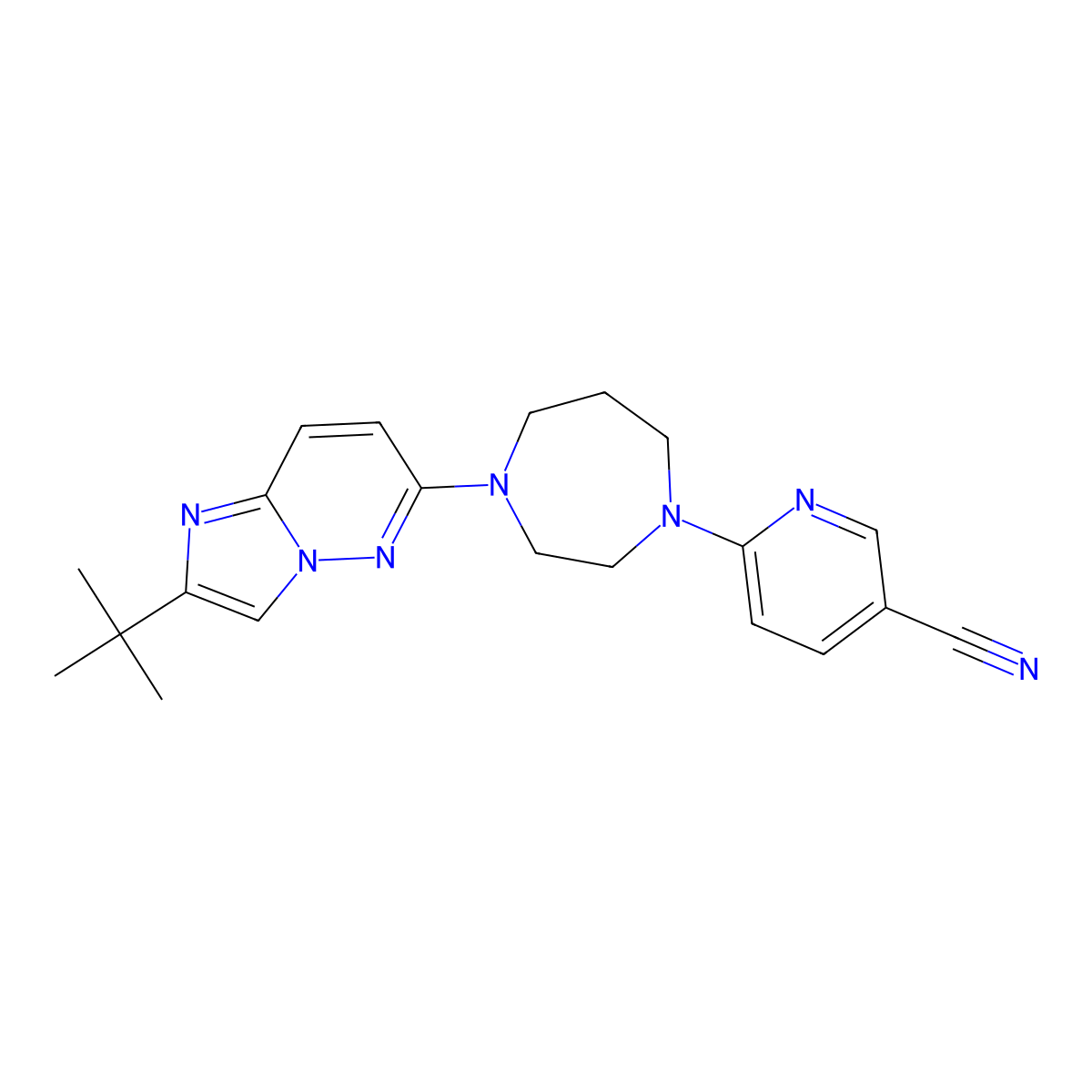 6-(4-{2-Tert-butylimidazo[1,2-b]pyridazin-6-yl}-1,4-diazepan-1-yl)pyridine-3-carbonitrile molecular structure, CAS 2741956-92-1