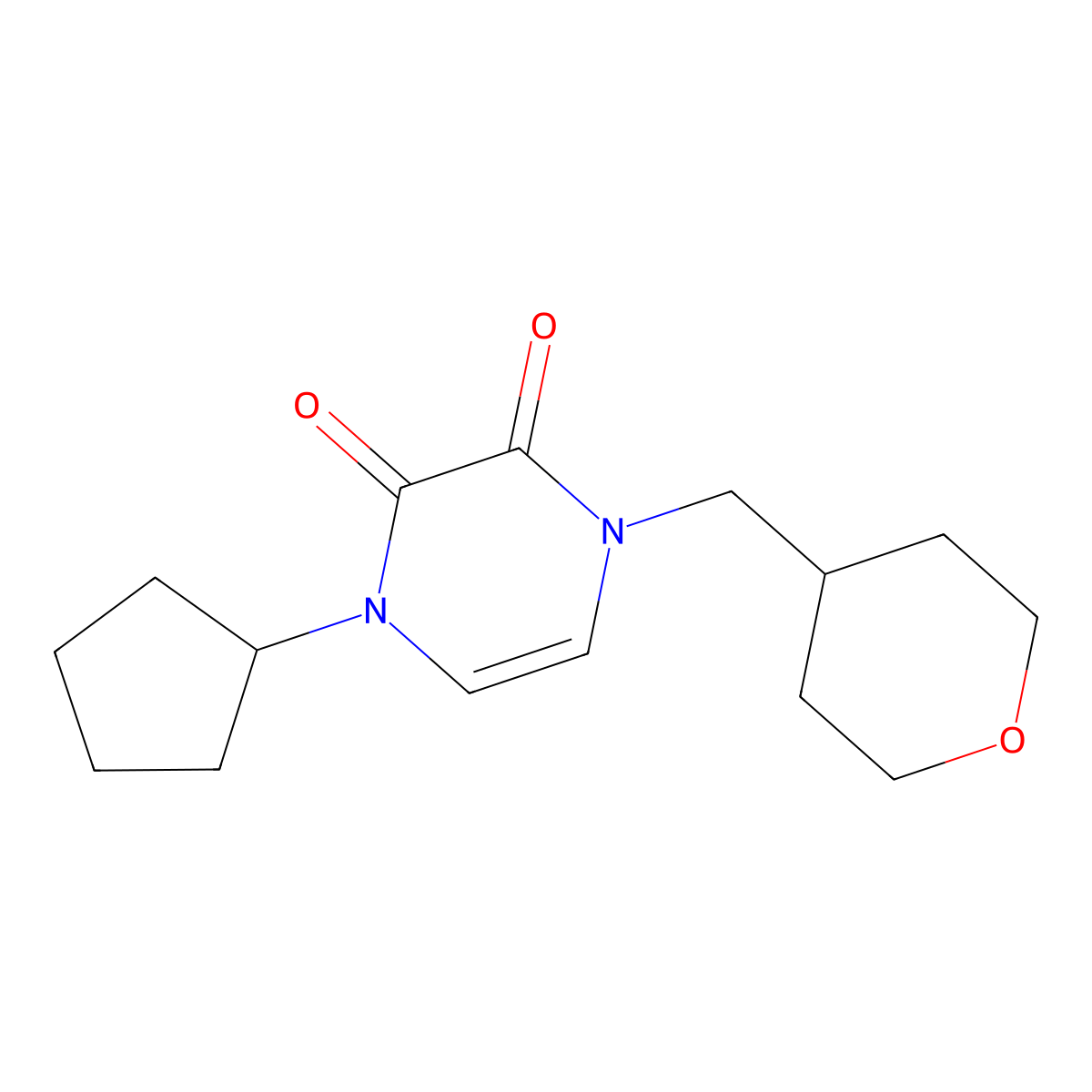 1-Cyclopentyl-4-[(oxan-4-yl)methyl]-1,2,3,4-tetrahydropyrazine-2,3-dione molecular structure, CAS 2741956-98-7