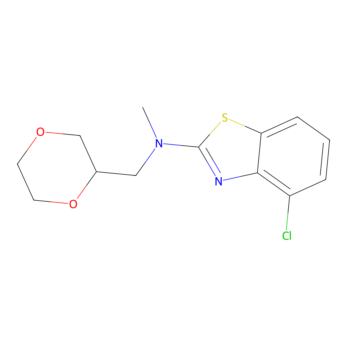 4-chloro-N-[(1,4-dioxan-2-yl)methyl]-N-methyl-1,3-benzothiazol-2-amine molecular structure, CAS 2741957-00-4