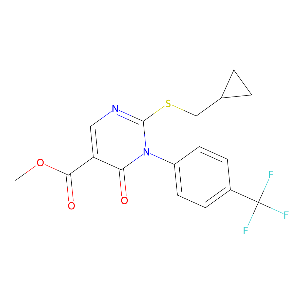 Methyl 2-[(cyclopropylmethyl)sulfanyl]-6-oxo-1-[4-(trifluoromethyl)phenyl]-1,6-dihydropyrimidine-5-carboxylate molecular structure, CAS 2741957-08-2