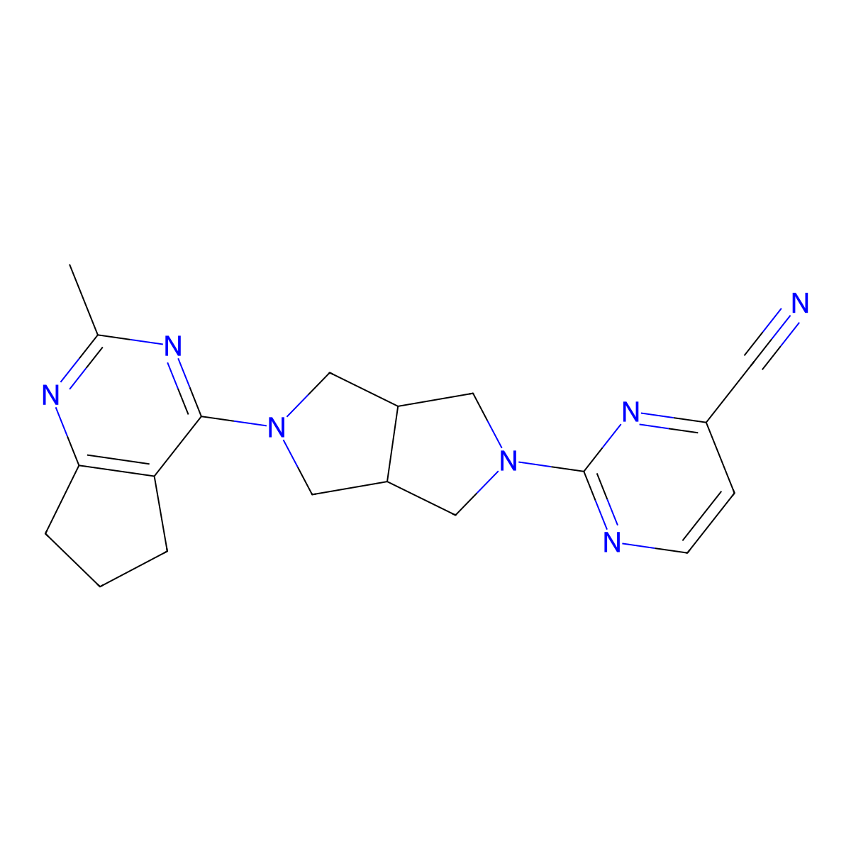 2-(5-{2-methyl-5H,6H,7H-cyclopenta[d]pyrimidin-4-yl}-octahydropyrrolo[3,4-c]pyrrol-2-yl)pyrimidine-4-carbonitrile molecular structure, CAS 2741957-10-6