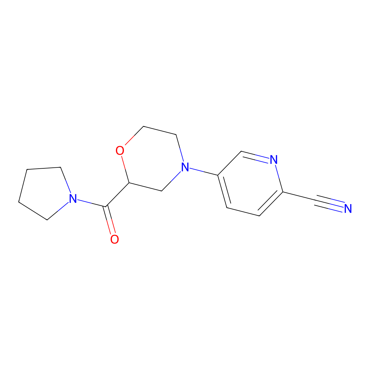 5-[2-(Pyrrolidine-1-carbonyl)morpholin-4-yl]pyridine-2-carbonitrile molecular structure, CAS 2741957-12-8