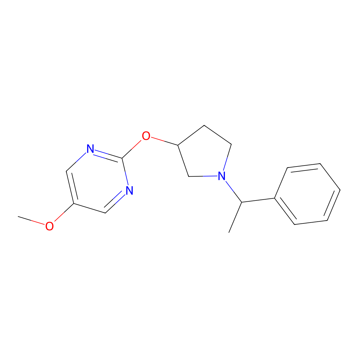 5-Methoxy-2-{[1-(1-phenylethyl)pyrrolidin-3-yl]oxy}pyrimidine molecular structure, CAS 2741957-16-2