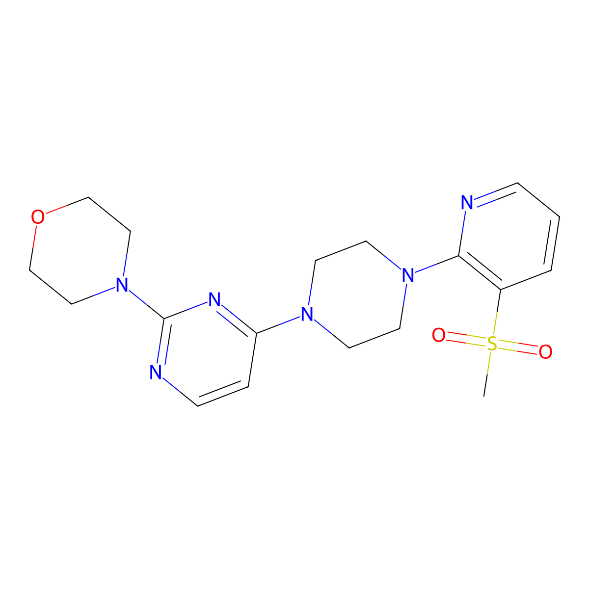 4-{4-[4-(3-Methanesulfonylpyridin-2-yl)piperazin-1-yl]pyrimidin-2-yl}morpholine molecular structure, CAS 2741957-18-4