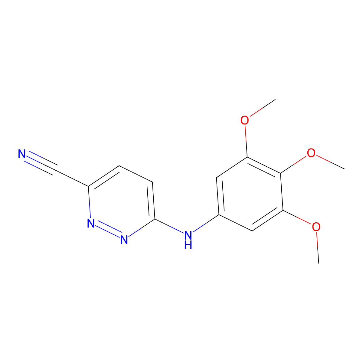 6-[(3,4,5-Trimethoxyphenyl)amino]pyridazine-3-carbonitrile molecular structure, CAS 2741957-20-8