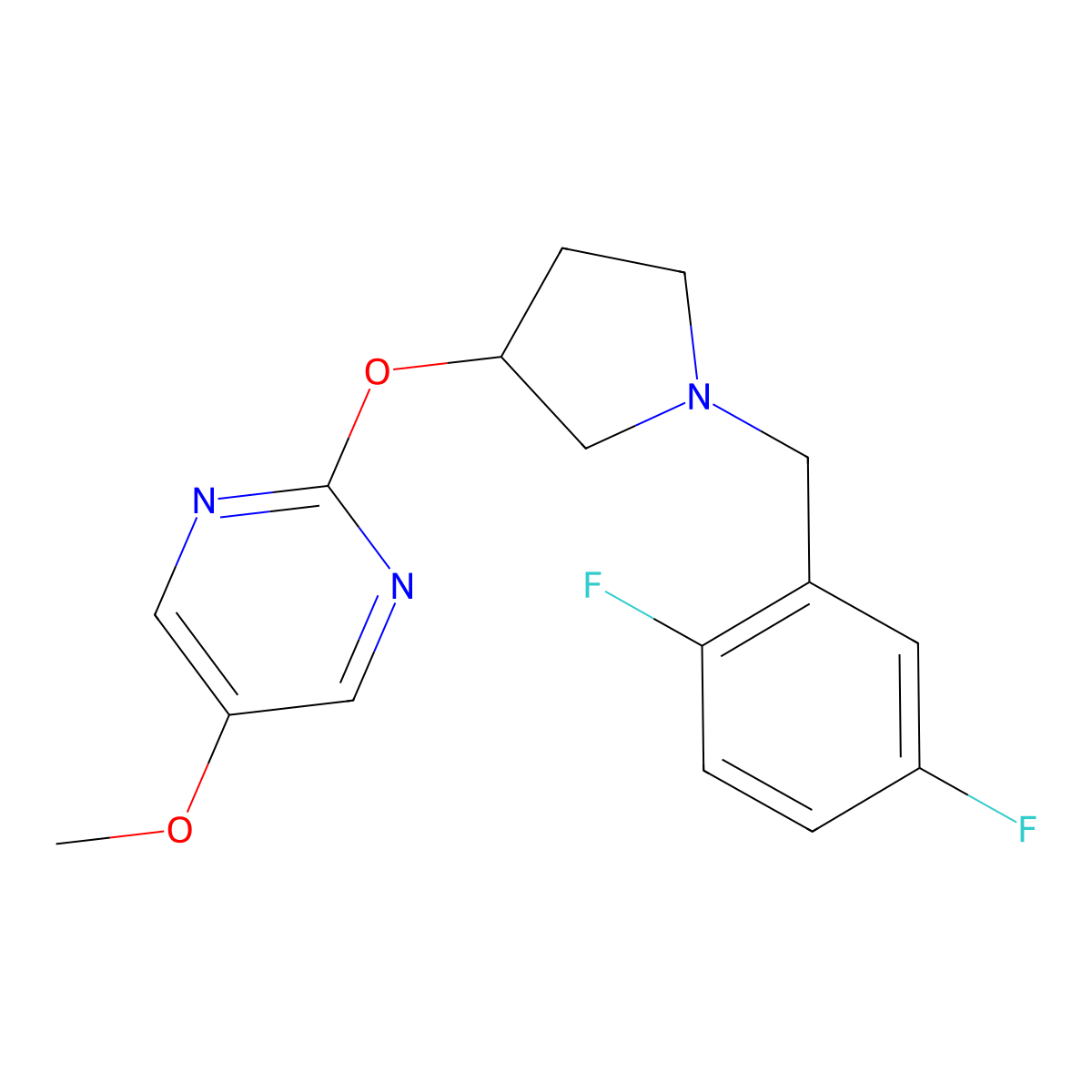 2-({1-[(2,5-Difluorophenyl)methyl]pyrrolidin-3-yl}oxy)-5-methoxypyrimidine molecular structure, CAS 2741957-21-9