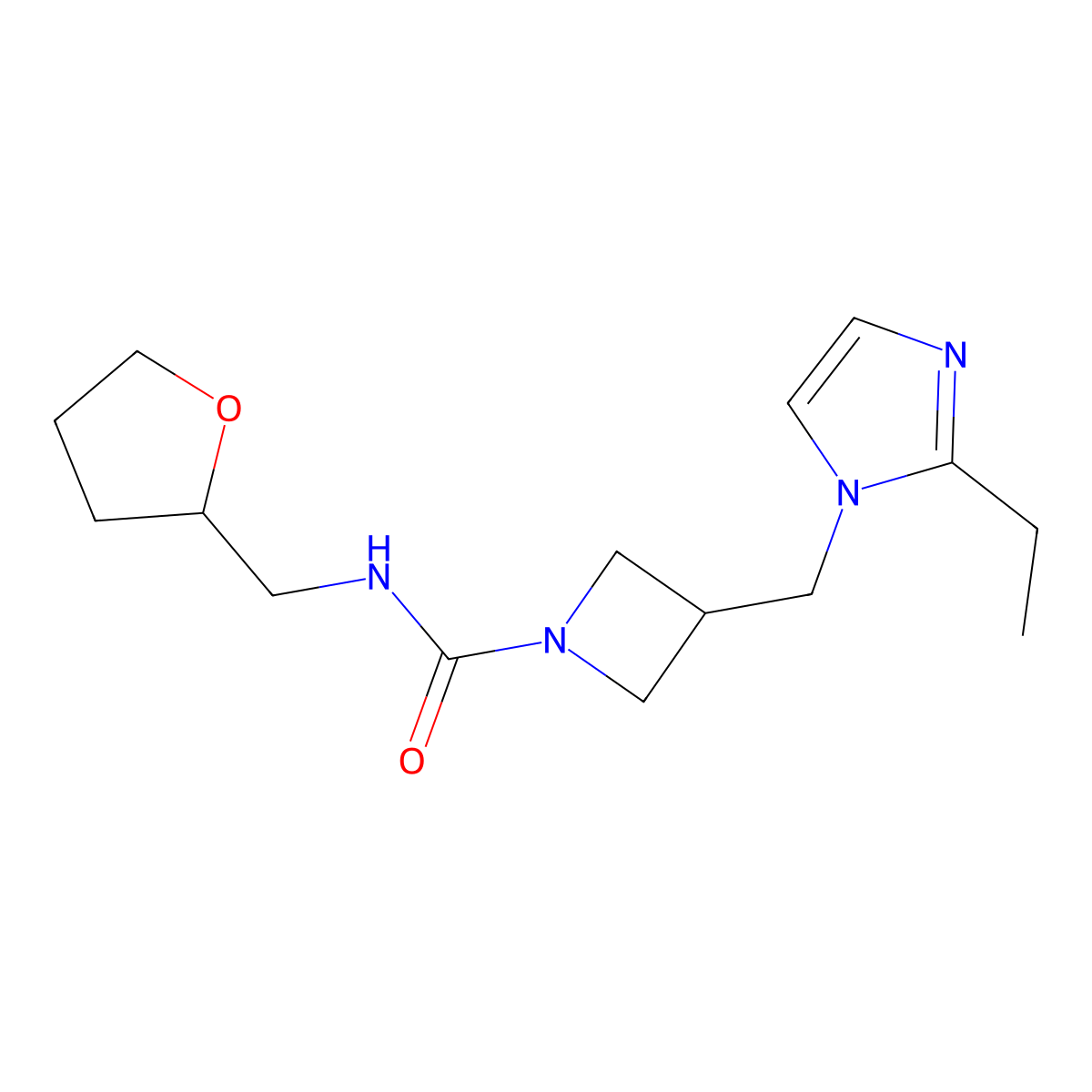 3-[(2-ethyl-1H-imidazol-1-yl)methyl]-N-[(oxolan-2-yl)methyl]azetidine-1-carboxamide molecular structure, CAS 2741957-27-5