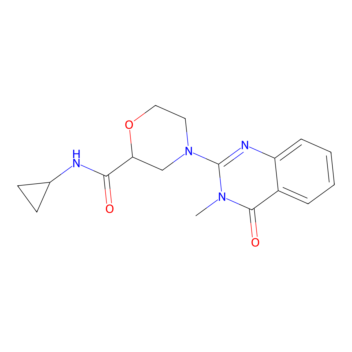 N-cyclopropyl-4-(3-methyl-4-oxo-3,4-dihydroquinazolin-2-yl)morpholine-2-carboxamide molecular structure, CAS 2741957-29-7