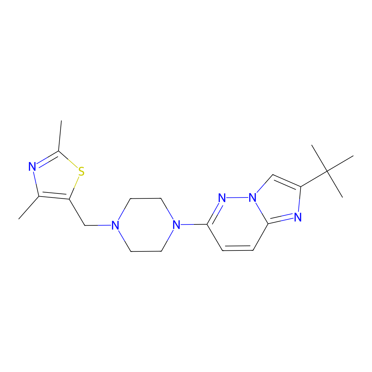 1-{2-Tert-butylimidazo[1,2-b]pyridazin-6-yl}-4-[(2,4-dimethyl-1,3-thiazol-5-yl)methyl]piperazine molecular structure, CAS 2741957-30-0