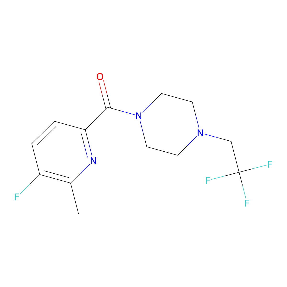 1-(5-Fluoro-6-methylpyridine-2-carbonyl)-4-(2,2,2-trifluoroethyl)piperazine molecular structure, CAS 2741957-35-5