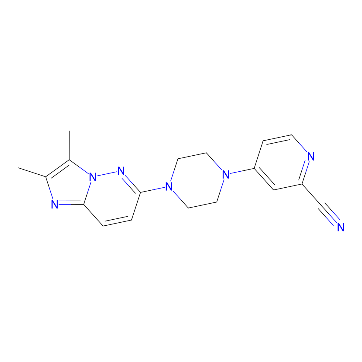 4-(4-{2,3-Dimethylimidazo[1,2-b]pyridazin-6-yl}piperazin-1-yl)pyridine-2-carbonitrile molecular structure, CAS 2741957-36-6