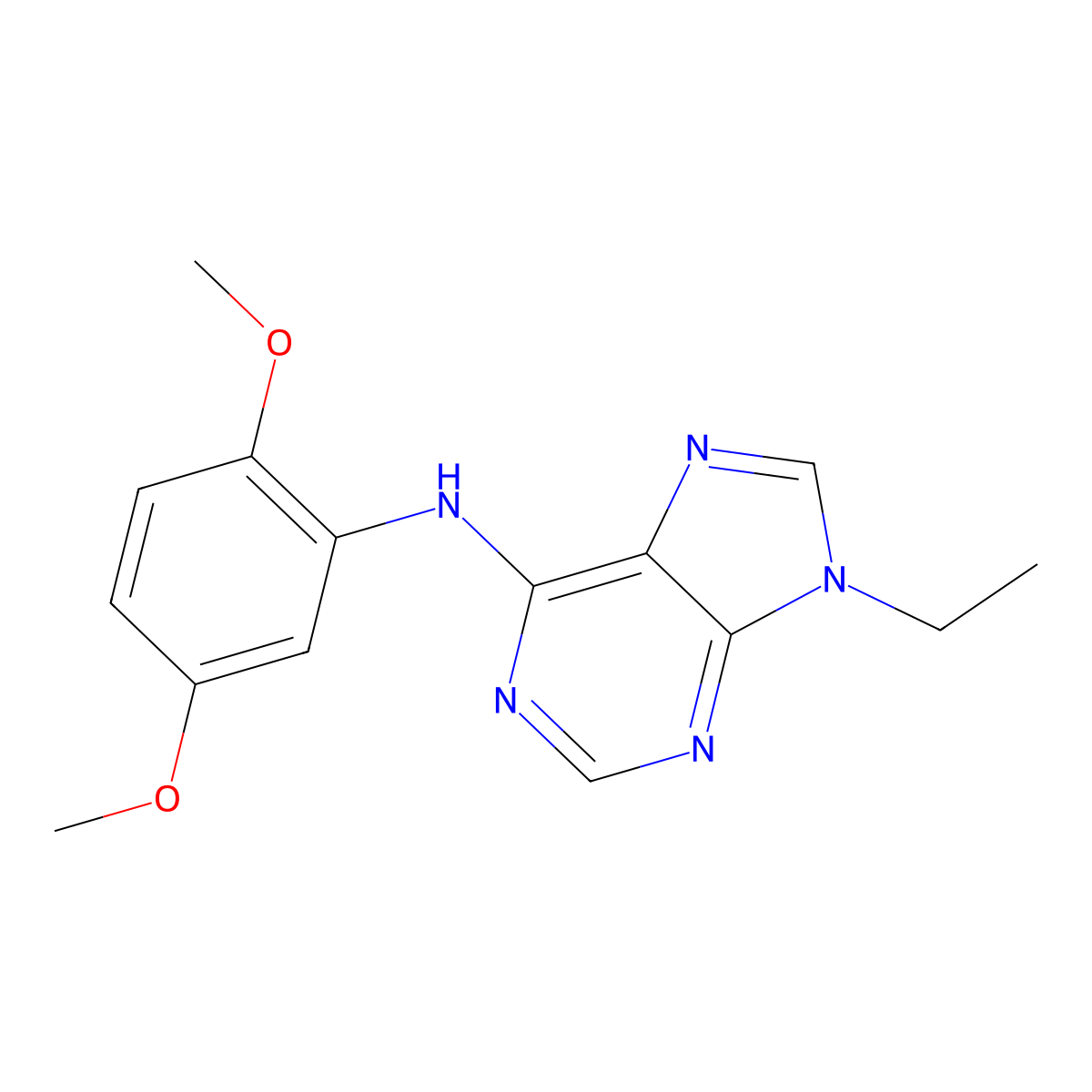 N-(2,5-dimethoxyphenyl)-9-ethyl-9H-purin-6-amine molecular structure, CAS 2741957-40-2