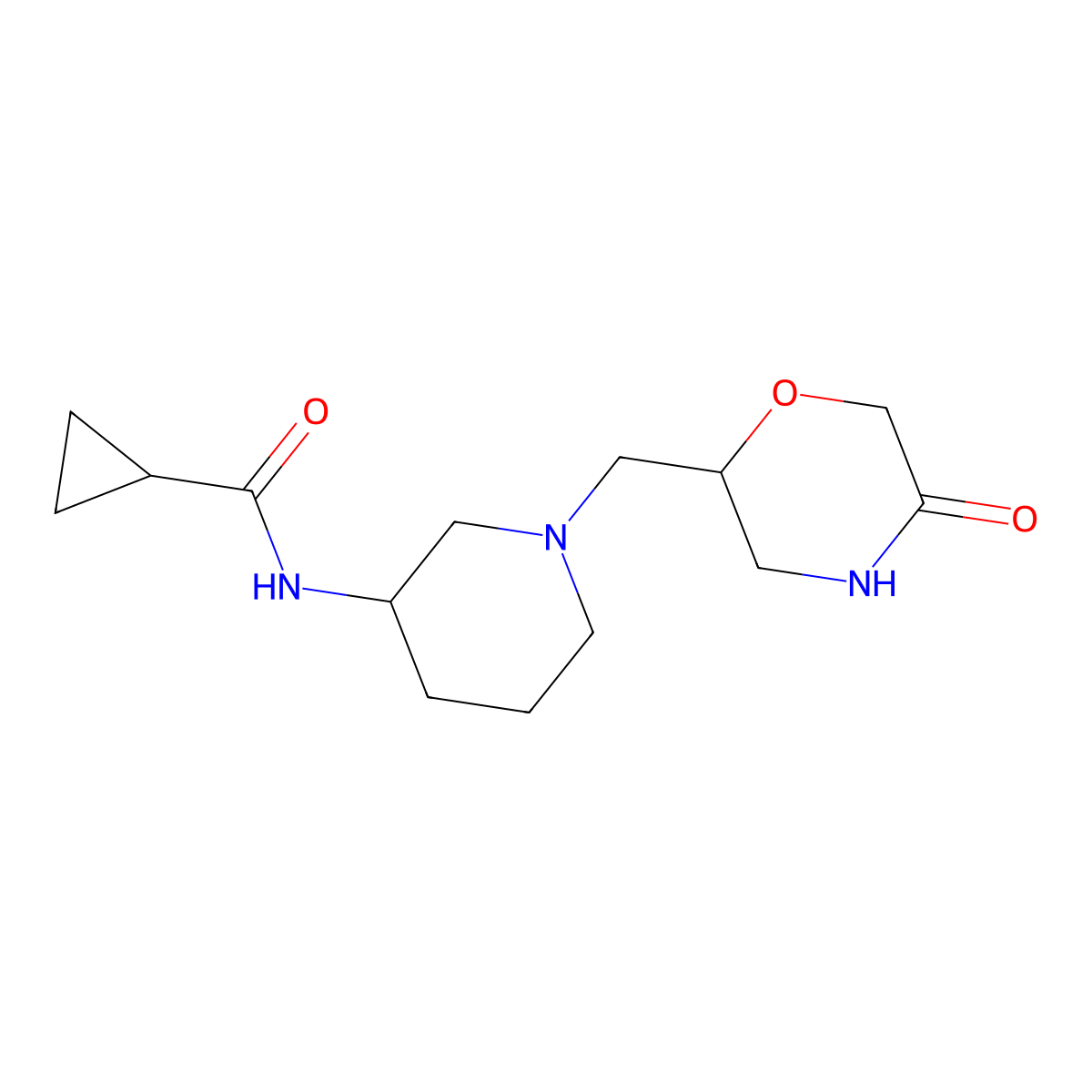 N-{1-[(5-oxomorpholin-2-yl)methyl]piperidin-3-yl}cyclopropanecarboxamide molecular structure, CAS 2741957-49-1