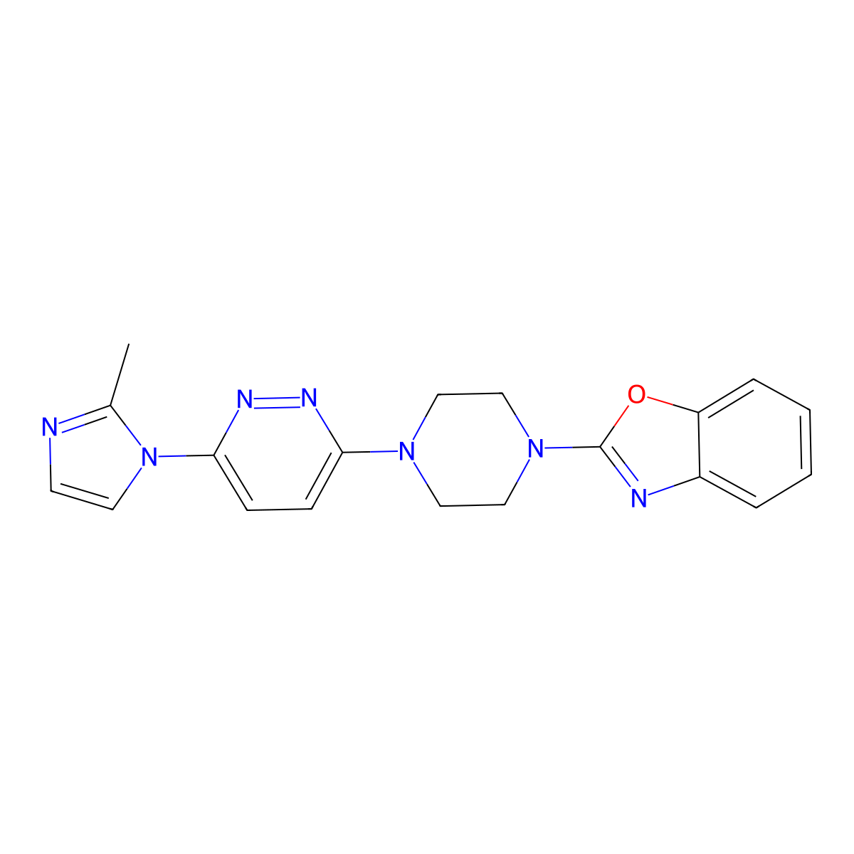2-{4-[6-(2-methyl-1H-imidazol-1-yl)pyridazin-3-yl]piperazin-1-yl}-1,3-benzoxazole molecular structure, CAS 2741957-52-6