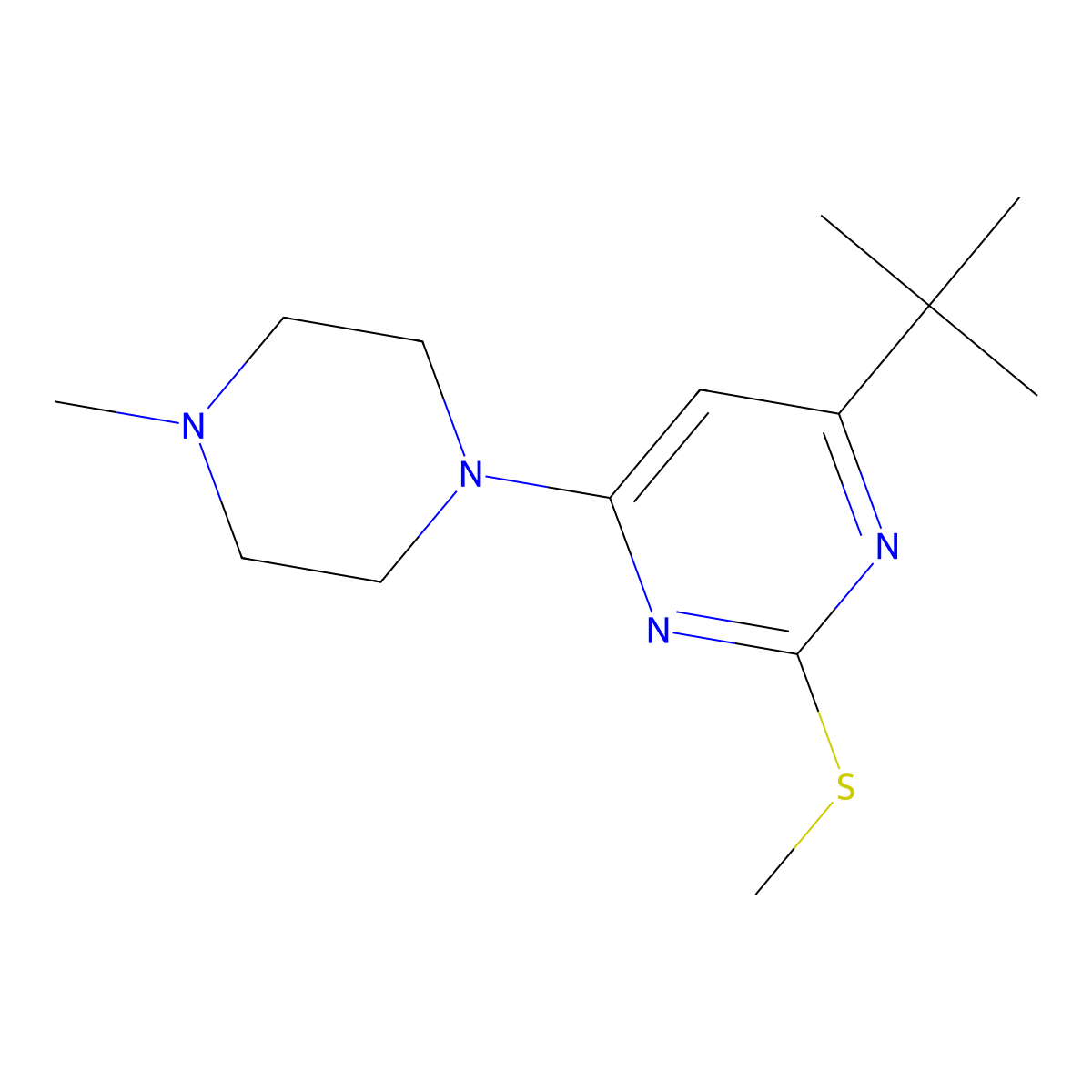 4-Tert-butyl-6-(4-methylpiperazin-1-yl)-2-(methylsulfanyl)pyrimidine molecular structure, CAS 2741957-55-9