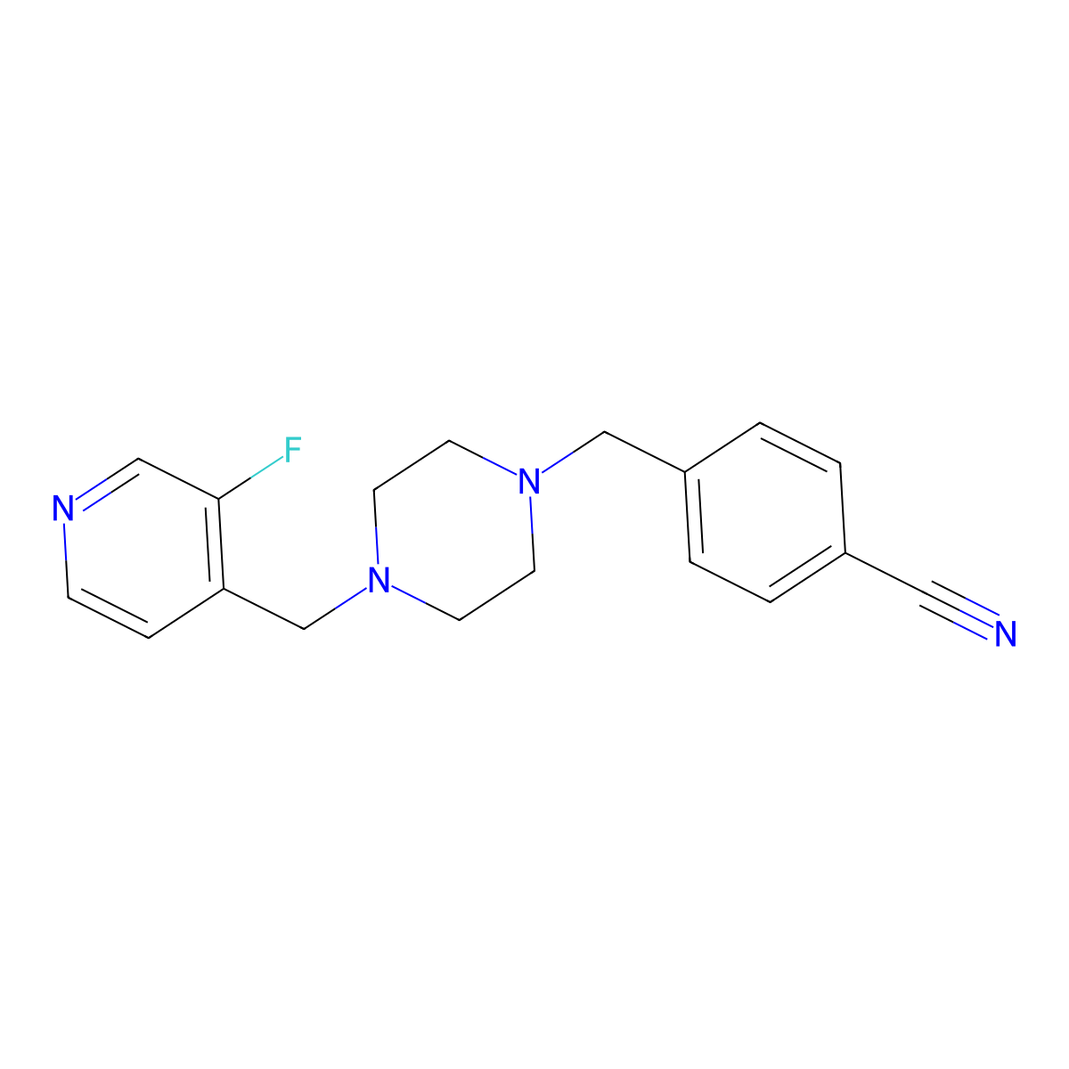 4-({4-[(3-Fluoropyridin-4-yl)methyl]piperazin-1-yl}methyl)benzonitrile molecular structure, CAS 2741957-57-1