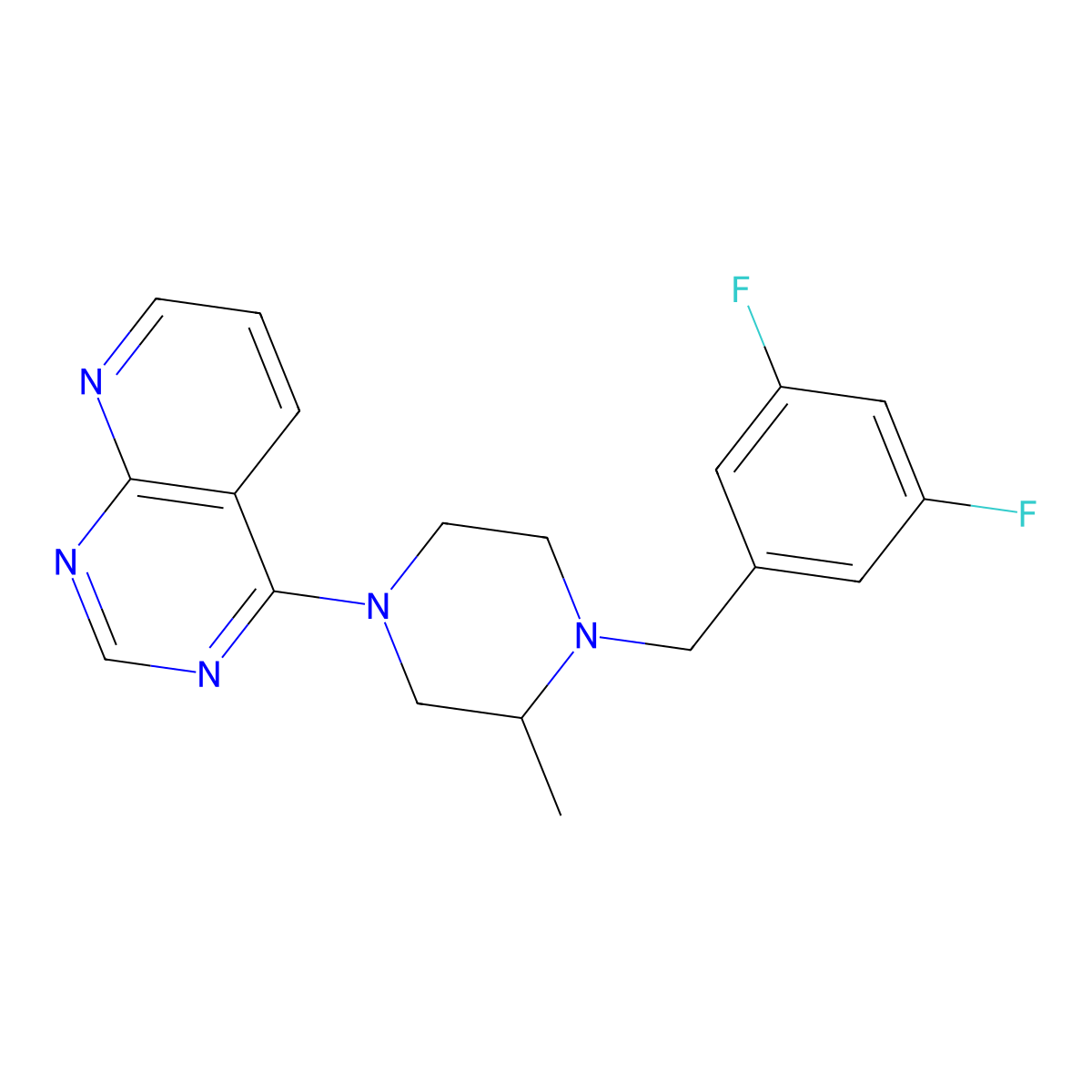 1-[(3,5-Difluorophenyl)methyl]-2-methyl-4-{pyrido[2,3-d]pyrimidin-4-yl}piperazine molecular structure, CAS 2741957-60-6