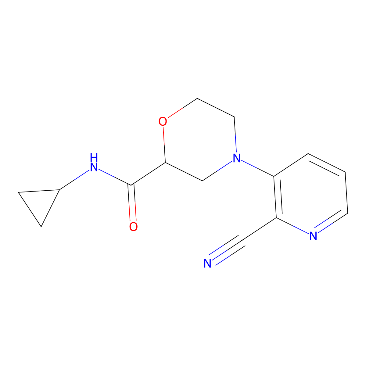 4-(2-cyanopyridin-3-yl)-N-cyclopropylmorpholine-2-carboxamide molecular structure, CAS 2741957-70-8