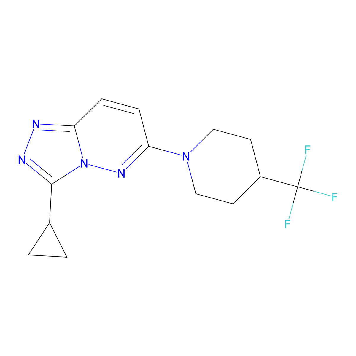 1-{3-Cyclopropyl-[1,2,4]triazolo[4,3-b]pyridazin-6-yl}-4-(trifluoromethyl)piperidine molecular structure, CAS 2741957-73-1