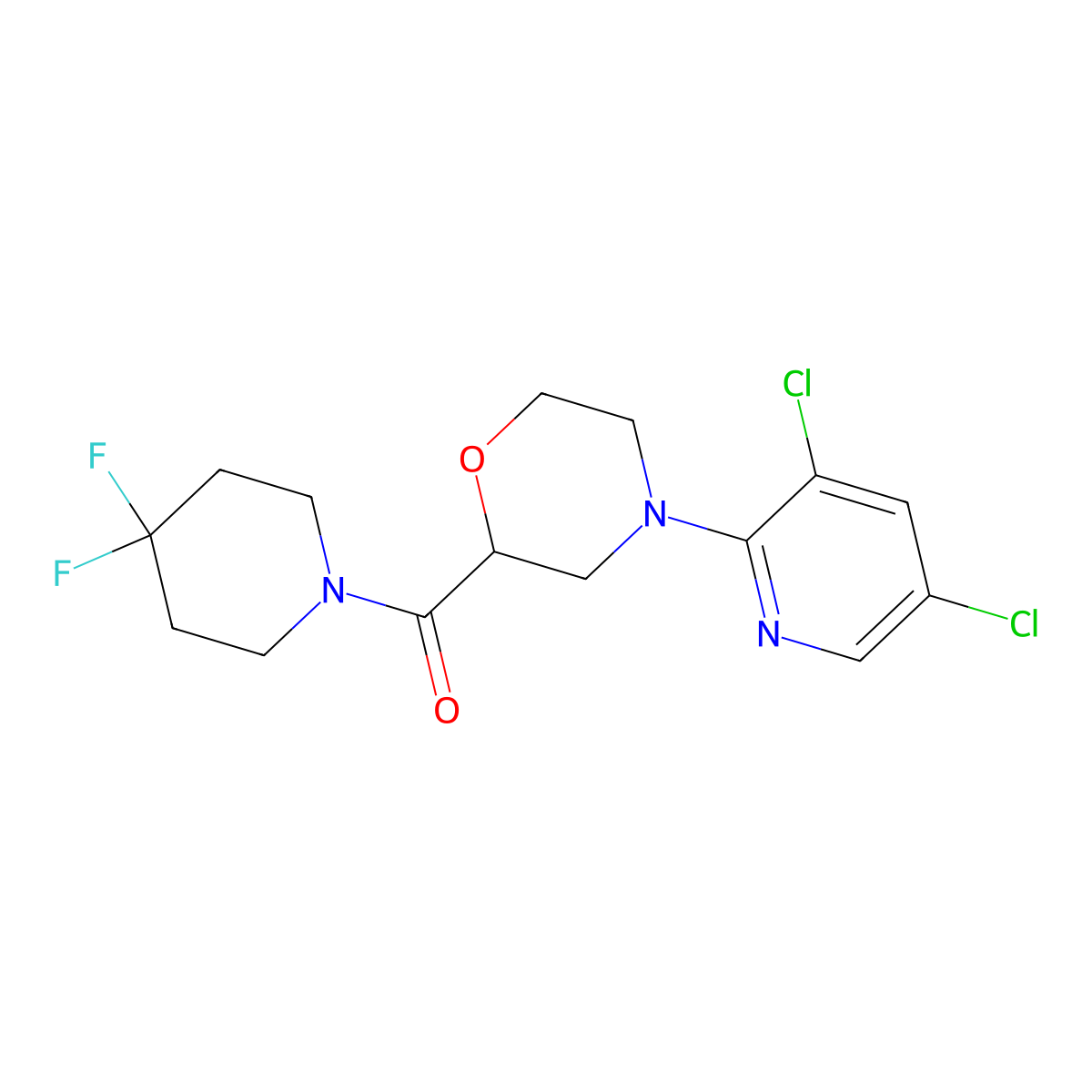 4-(3,5-Dichloropyridin-2-yl)-2-(4,4-difluoropiperidine-1-carbonyl)morpholine molecular structure, CAS 2741957-76-4