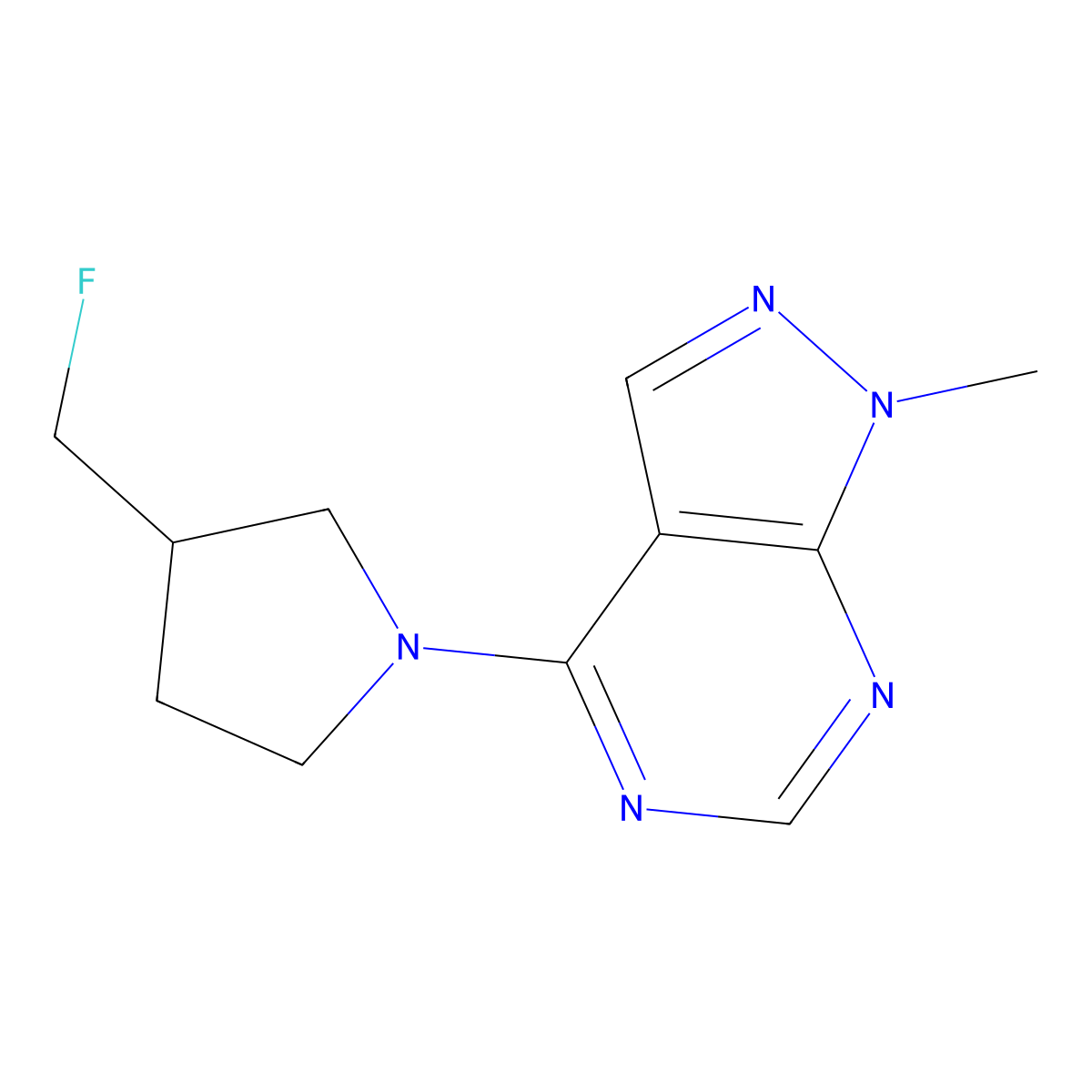 3-(fluoromethyl)-1-{1-methyl-1H-pyrazolo[3,4-d]pyrimidin-4-yl}pyrrolidine molecular structure, CAS 2741957-77-5