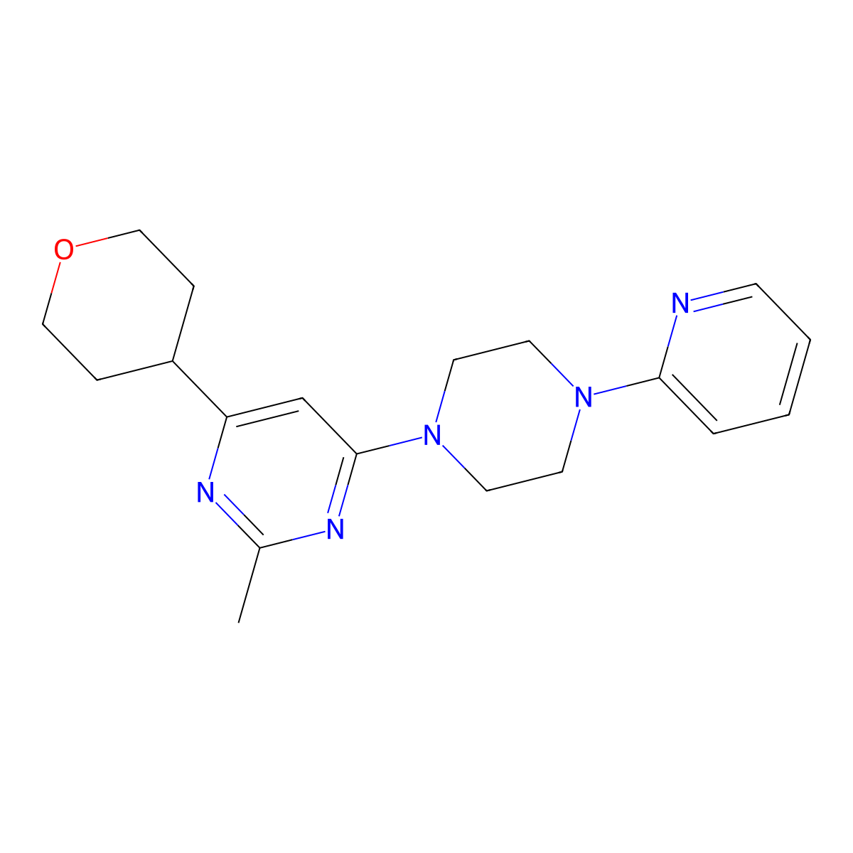 2-Methyl-4-(oxan-4-yl)-6-[4-(pyridin-2-yl)piperazin-1-yl]pyrimidine molecular structure, CAS 2741957-83-3