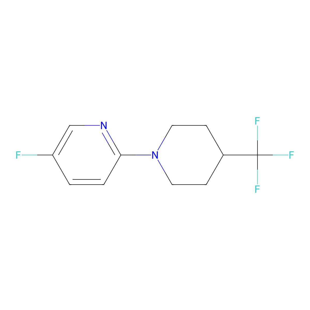 5-Fluoro-2-[4-(trifluoromethyl)piperidin-1-yl]pyridine molecular structure, CAS 2741957-85-5