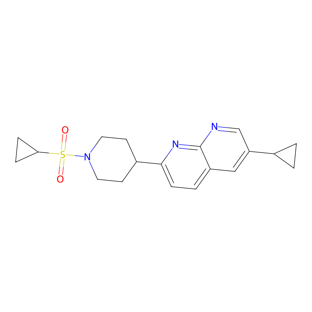2-[1-(Cyclopropanesulfonyl)piperidin-4-yl]-6-cyclopropyl-1,8-naphthyridine molecular structure, CAS 2741957-86-6