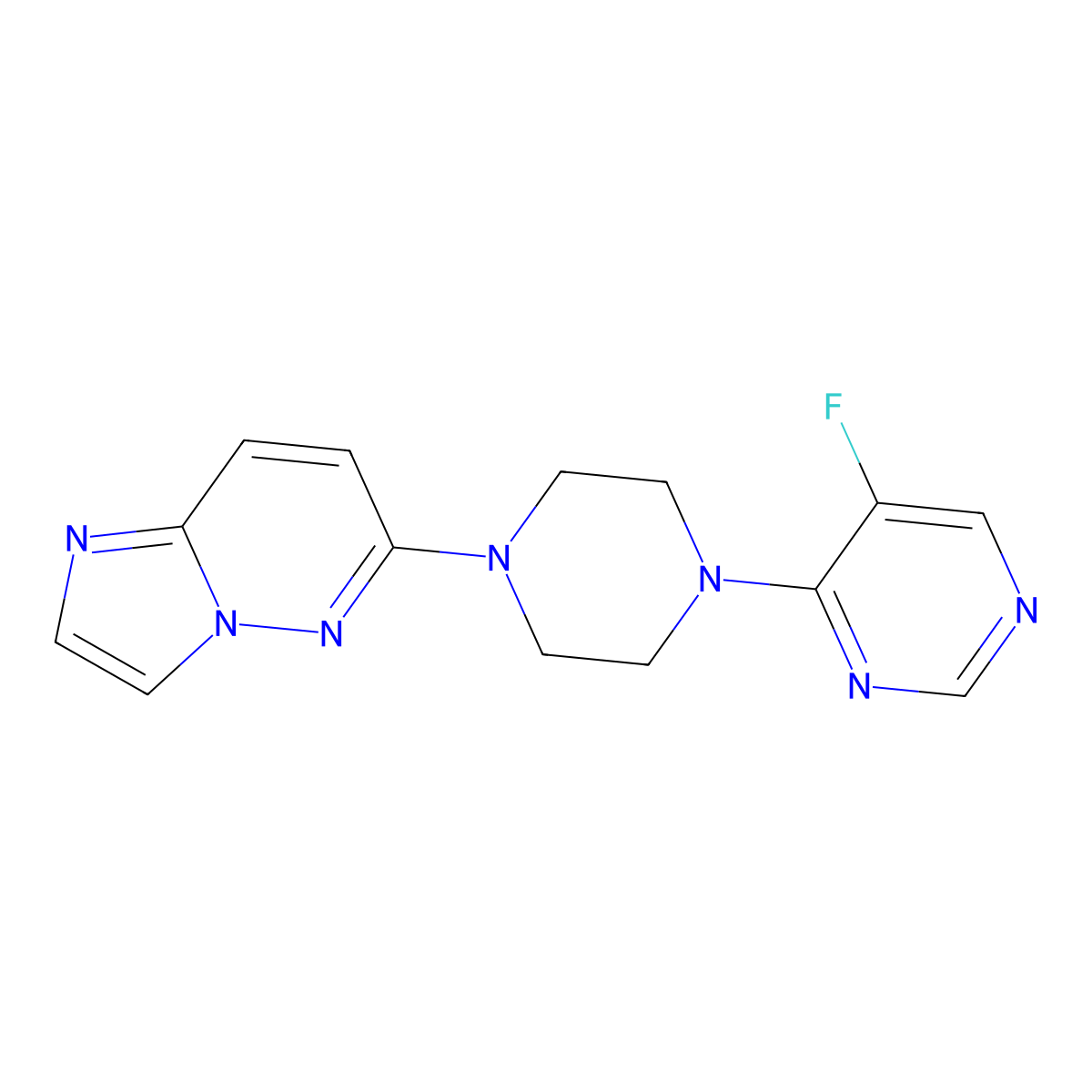 5-Fluoro-4-(4-{imidazo[1,2-b]pyridazin-6-yl}piperazin-1-yl)pyrimidine molecular structure, CAS 2741957-89-9