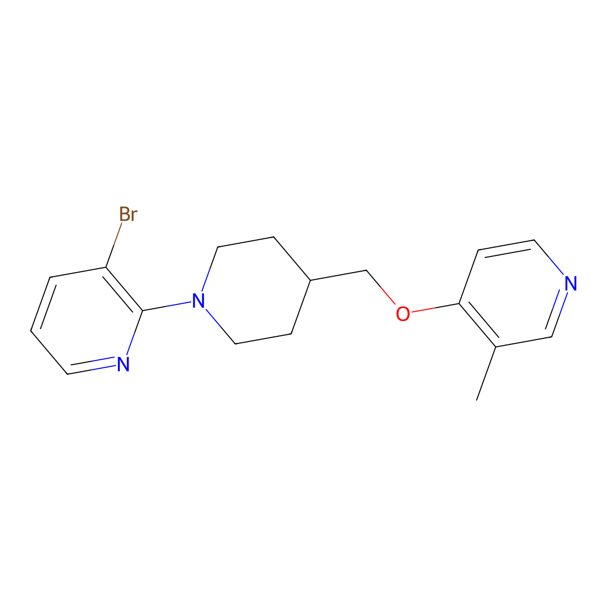 3-Bromo-2-(4-{[(3-methylpyridin-4-yl)oxy]methyl}piperidin-1-yl)pyridine molecular structure, CAS 2741957-90-2