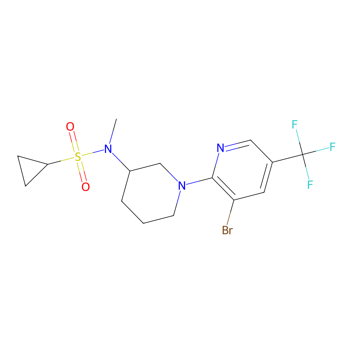 N-{1-[3-bromo-5-(trifluoromethyl)pyridin-2-yl]piperidin-3-yl}-N-methylcyclopropanesulfonamide molecular structure, CAS 2741957-91-3