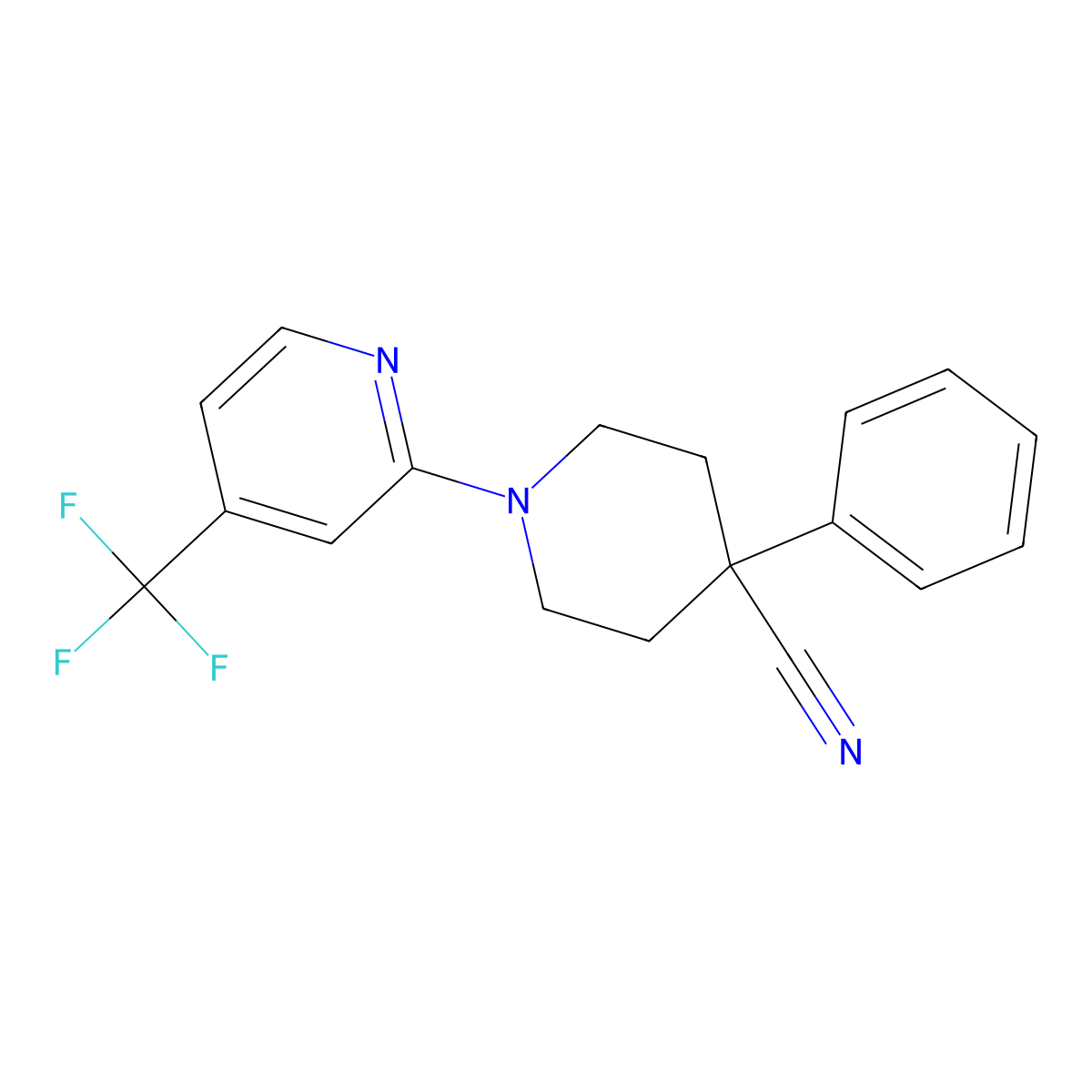 4-Phenyl-1-[4-(trifluoromethyl)pyridin-2-yl]piperidine-4-carbonitrile molecular structure, CAS 2741957-92-4