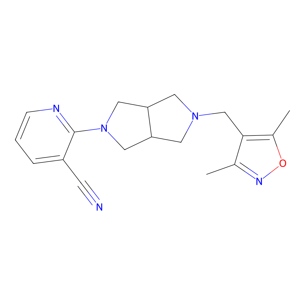 2-{5-[(3,5-Dimethyl-1,2-oxazol-4-yl)methyl]-octahydropyrrolo[3,4-c]pyrrol-2-yl}pyridine-3-carbonitrile molecular structure, CAS 2741957-93-5