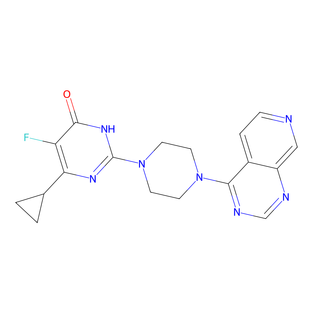 6-Cyclopropyl-5-fluoro-2-(4-{pyrido[3,4-d]pyrimidin-4-yl}piperazin-1-yl)-3,4-dihydropyrimidin-4-one molecular structure, CAS 2741957-99-1