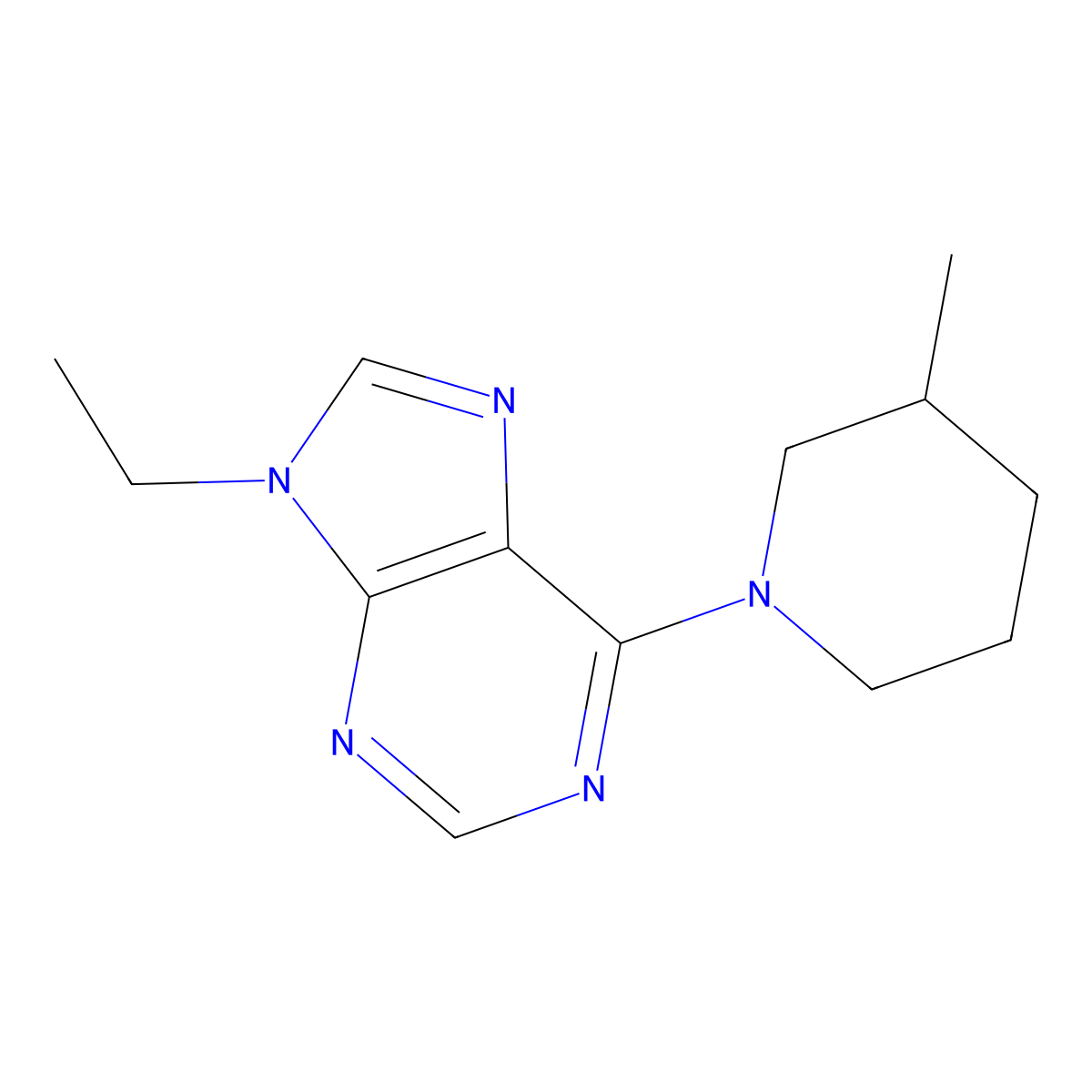 9-ethyl-6-(3-methylpiperidin-1-yl)-9H-purine molecular structure, CAS 2741958-02-9