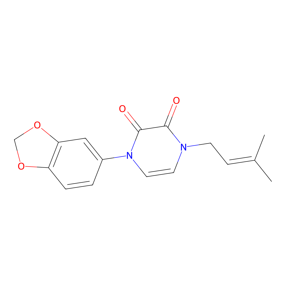 1-(2H-1,3-benzodioxol-5-yl)-4-(3-methylbut-2-en-1-yl)-1,2,3,4-tetrahydropyrazine-2,3-dione molecular structure, CAS 2741958-04-1