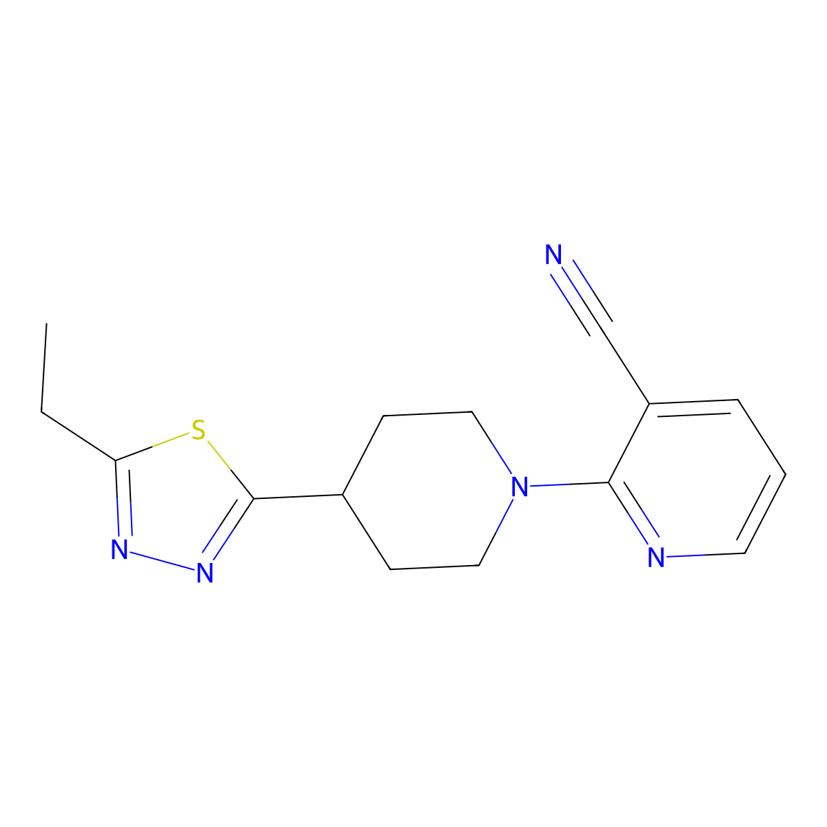 2-[4-(5-Ethyl-1,3,4-thiadiazol-2-yl)piperidin-1-yl]pyridine-3-carbonitrile molecular structure, CAS 2741958-06-3