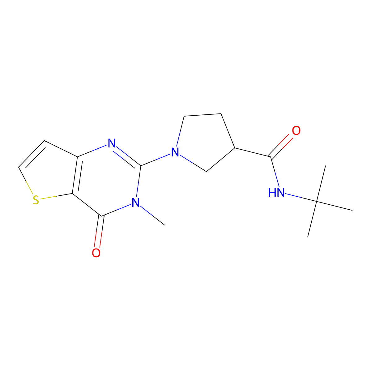 N-tert-butyl-1-{3-methyl-4-oxo-3H,4H-thieno[3,2-d]pyrimidin-2-yl}pyrrolidine-3-carboxamide molecular structure, CAS 2741958-07-4