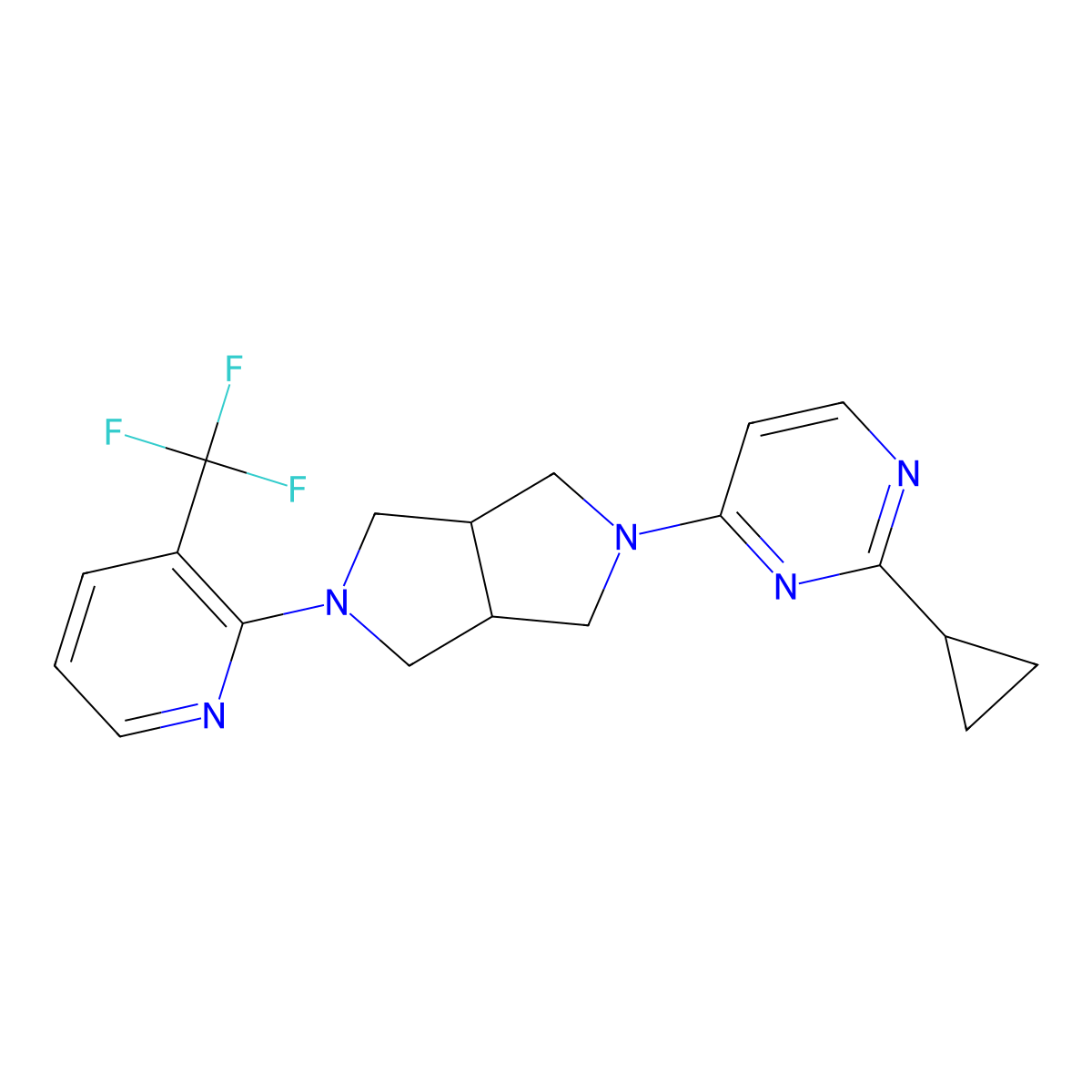2-Cyclopropyl-4-{5-[3-(trifluoromethyl)pyridin-2-yl]-octahydropyrrolo[3,4-c]pyrrol-2-yl}pyrimidine molecular structure, CAS 2741958-09-6