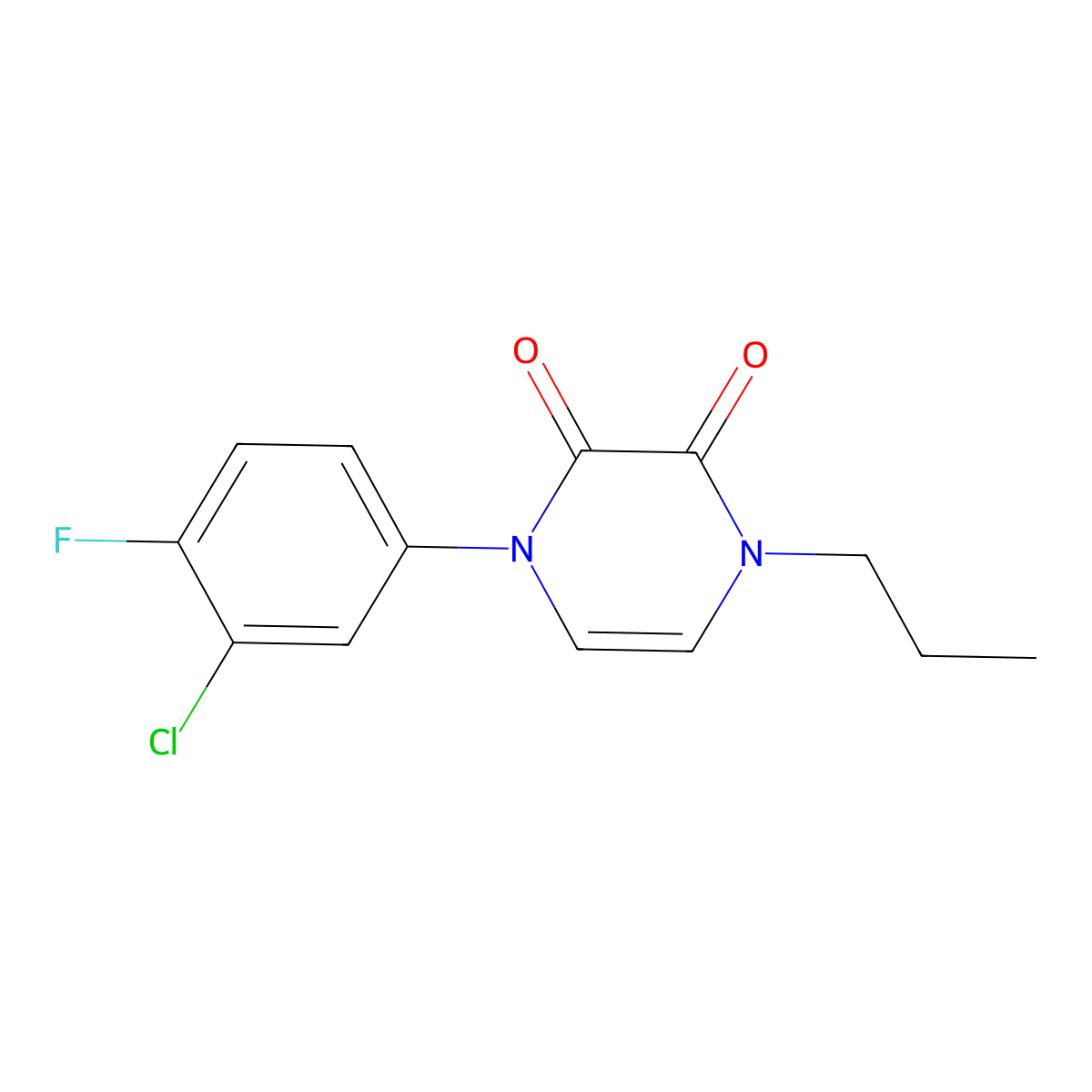 1-(3-Chloro-4-fluorophenyl)-4-propyl-1,2,3,4-tetrahydropyrazine-2,3-dione molecular structure, CAS 2741958-10-9
